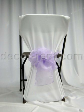 Folding Chair Back Cover White with Lilac Organza QUATRO Bow Folding Chair Back Cover White with Lilac Organza QUATRO Bow