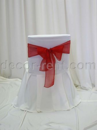Ivory Offcie Chair Cover with Red Organza Sash Ivory Offcie Chair Cover with Red Organza Sash