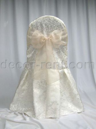 Warm White King Brocade Banquet Chair Cover & Champagne Organza Warm White King Brocade Banquet Chair Cover & Champagne Organza