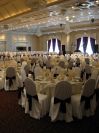 The graphic lines of black sashes emphasized the elegancy of the event.
This was pictured during the installation in one of the Banquet Halls of Greater Toronto.