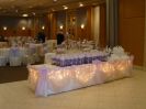 This Custom Designed Entrance Table Decor was Created Only by Using the DECOR-RENT SYSTEM by AP CREATIONS.
The Integration of Three Colors of Organza in This Wedding Design Created a Floating and Light Look of This Table.
The Custom Designs are Available for Toronto and GTA Clients by Appointment Only. The Ontario Clients May Obtain Certain Servises by Contacting Distributors of AP CREATIONS Line of PRODUCTS.
Contact AP CREATIONS to receive a referral.(Wedding Table Decor from AP CREATIONS is available in various color combinations.
For Wedding Table D�cor (such as head table, cake table, reception table, gift table) AP CREATIONS uses only high quality materials to obtain the best possible results. 
A Wedding Table Decor is a very important element of the wedding celebration. Wedding Table D�cor should become an ornamental addition to the event emphasizing personality and uniqueness of the wedding.
DECOR-RENT offers a special �ALL YOU CAN DECOR� program where a Bride can participate in interactive creation of the D�cor for her wedding. We let you choose your elements and coloration. And we will support you with knowledge and professionalism in selecting the right combination of wedding d�cor.
Wedding Table Decor is available for Toronto, Greater Toronto (GTA) area clients.
For other parts of Ontario please Contact AP CREATIONS or DECOR-RENT for details.